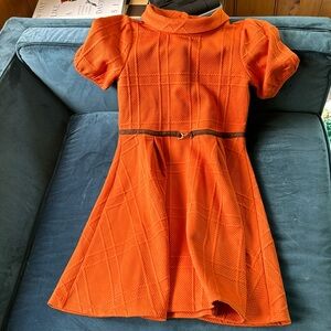 Janie and Jack Girls Size 12 Thanksgiving Orange Structured Dress w/ suede gold